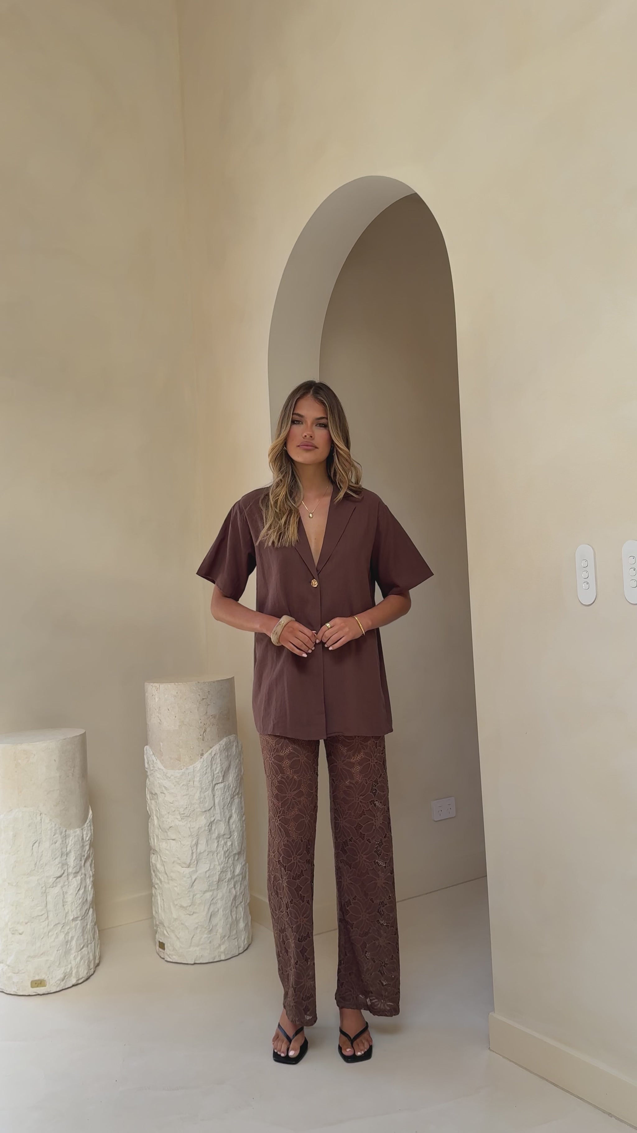 Azura Shirt And Pants Set - Brown - Billy J
