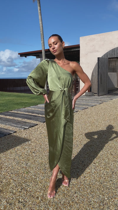 Load and play video in Gallery viewer, Heidi One Shoulder Maxi Dress - Olive
