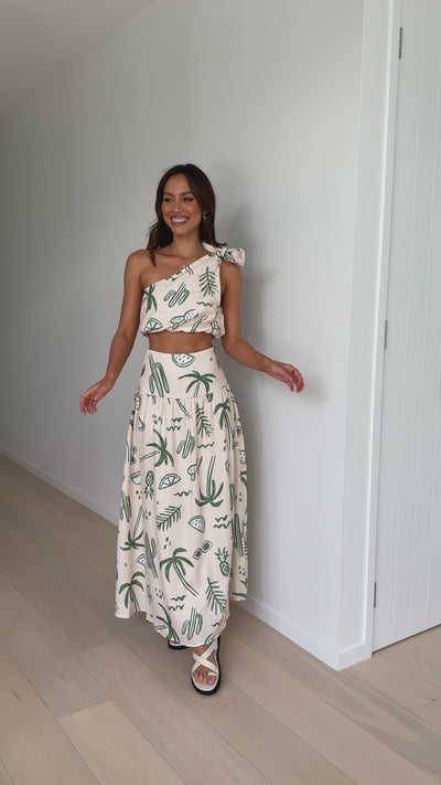 Load and play video in Gallery viewer, Jamaine Maxi Skirt - Green Palm - Billy J
