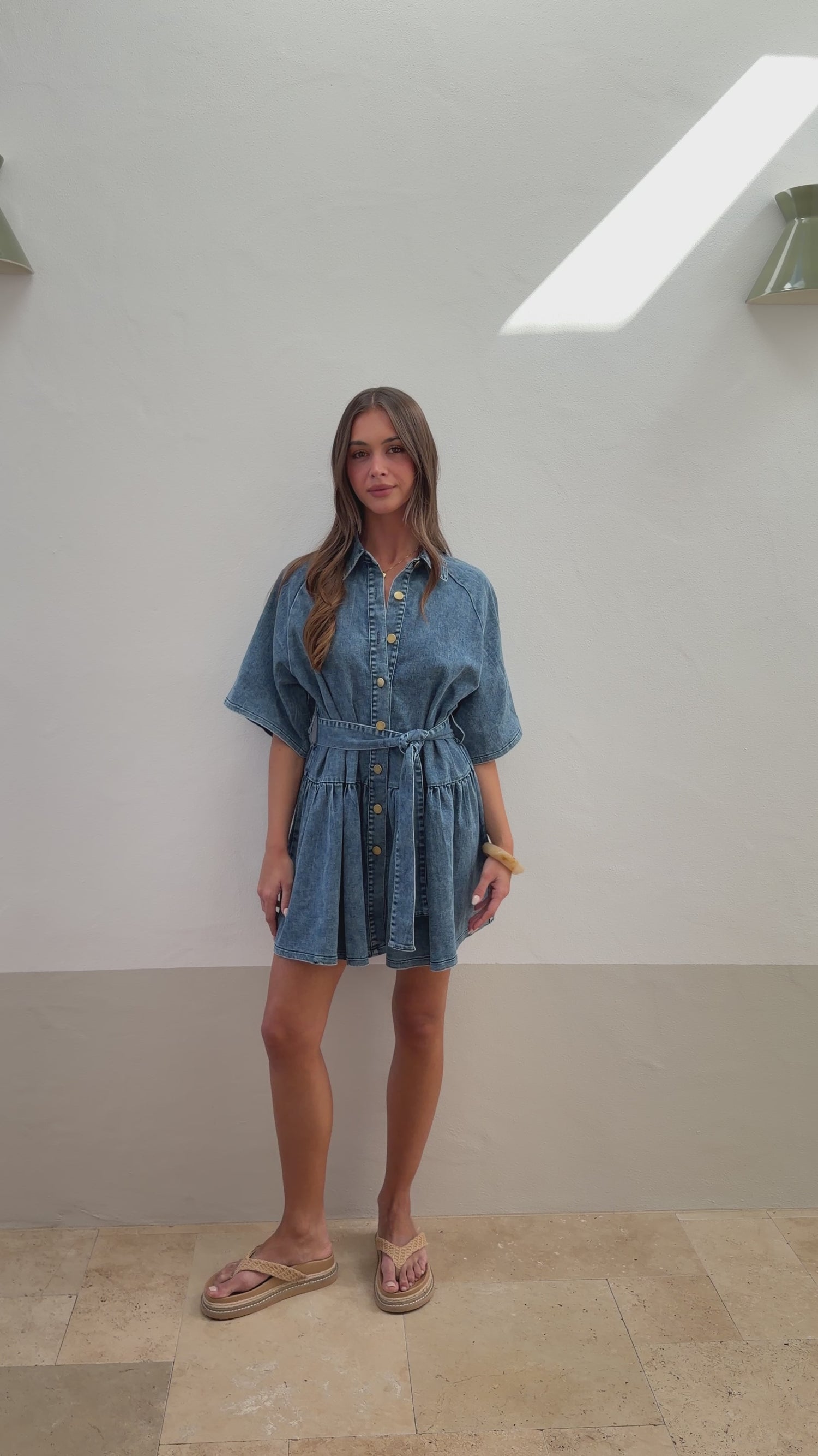 Katelin Denim Mini Dress - Mid Blue - Billy J