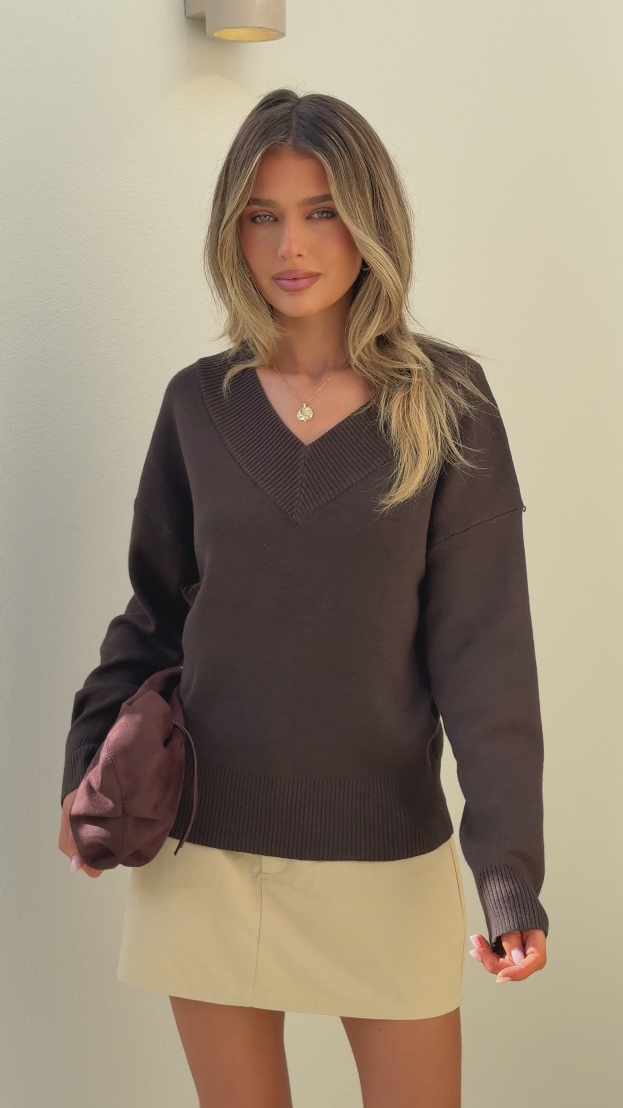 Load video: Sophie Knit Sweater - Chocolate - Billy J
