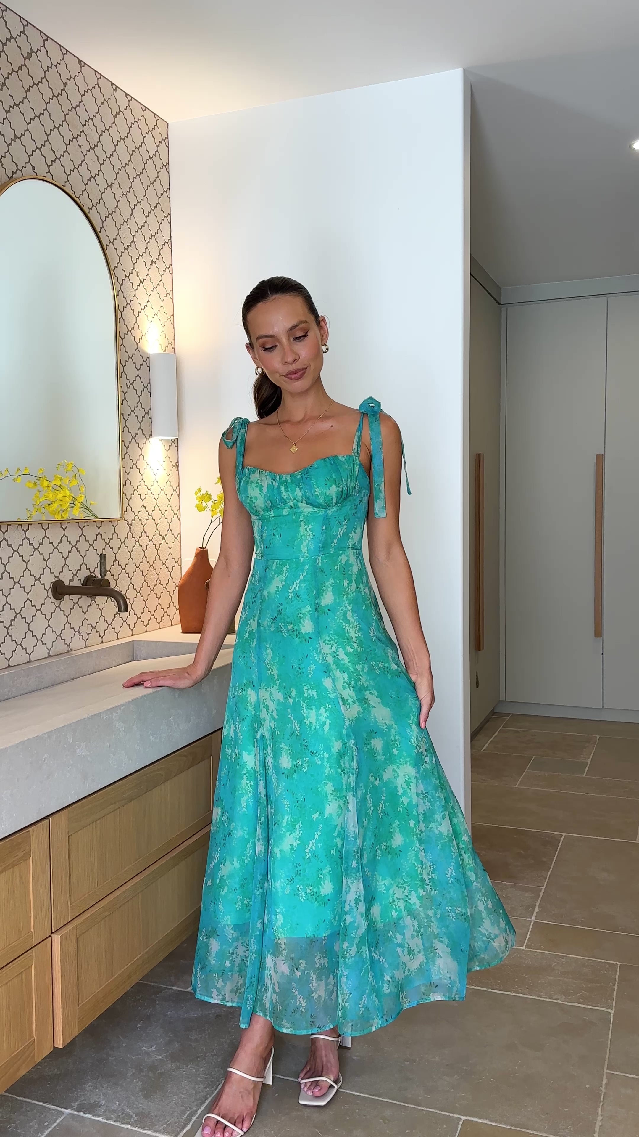 Tiffany Midi Dress - Green Floral