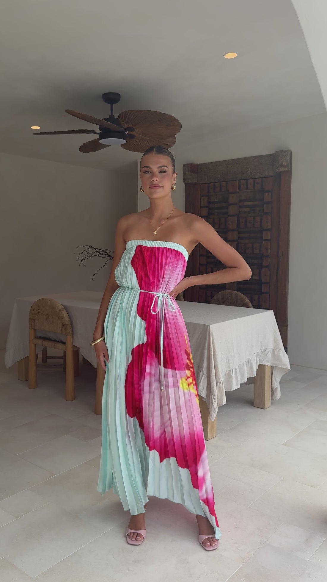 Neve Strapless Maxi Dress - Blue/Pink Floral - Billy J