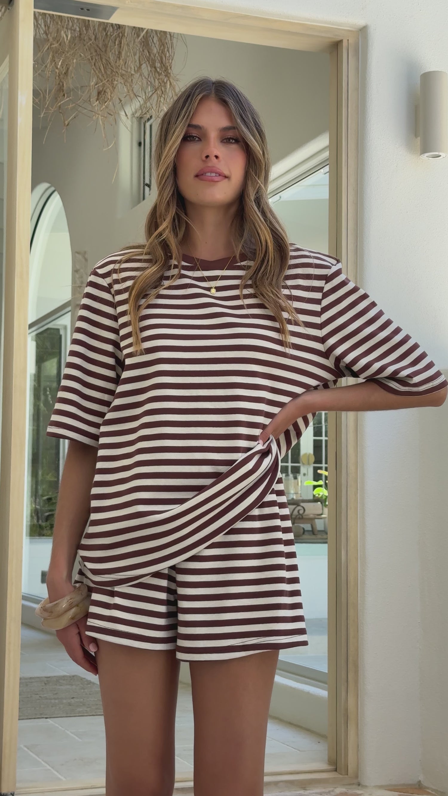 Bobby Crew Neck Tee - Chocolate Stripe - Billy J