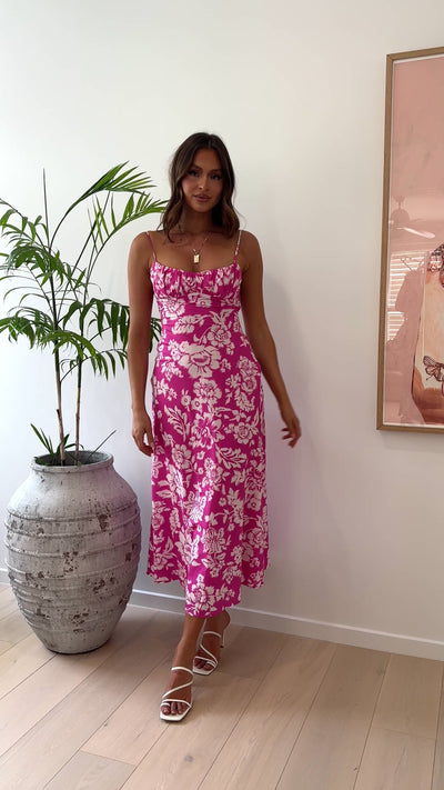 Load and play video in Gallery viewer, Margie Midi Dress - Fuchsia/White Floral

