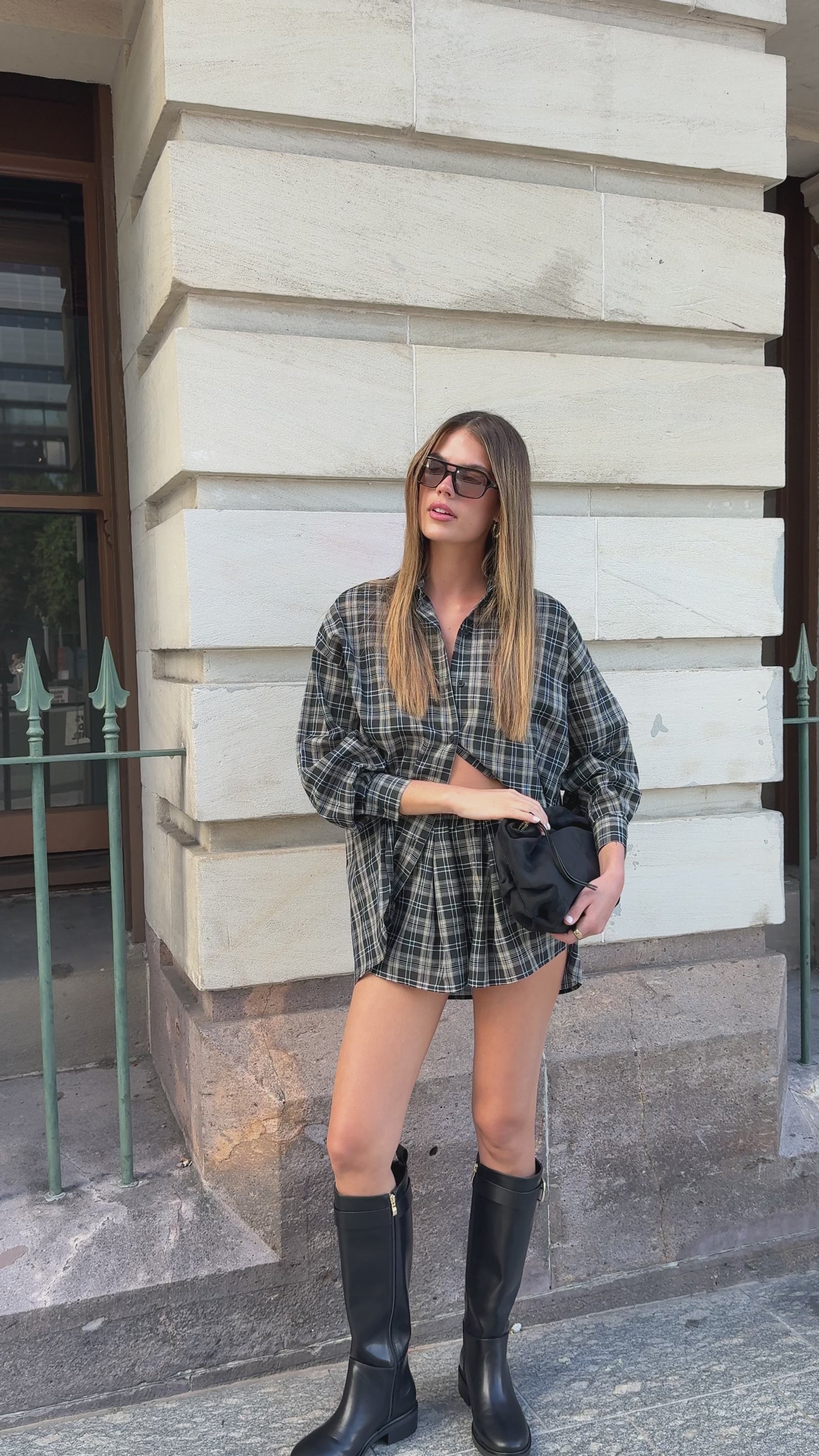Arli Button Up Shirt - Black/Beige Plaid - Billy J