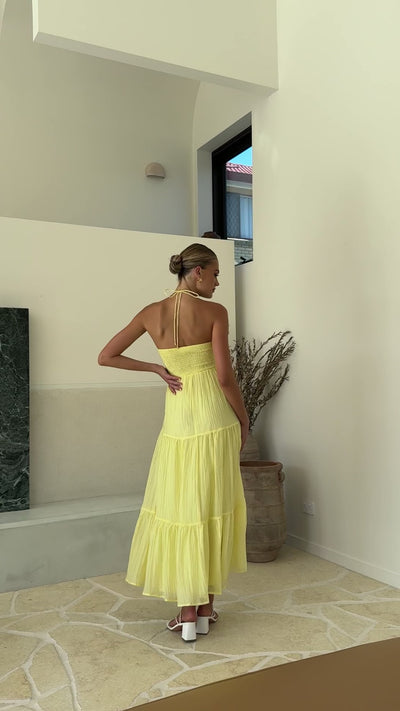 Load and play video in Gallery viewer, Taffeta Maxi Dress - Yellow
