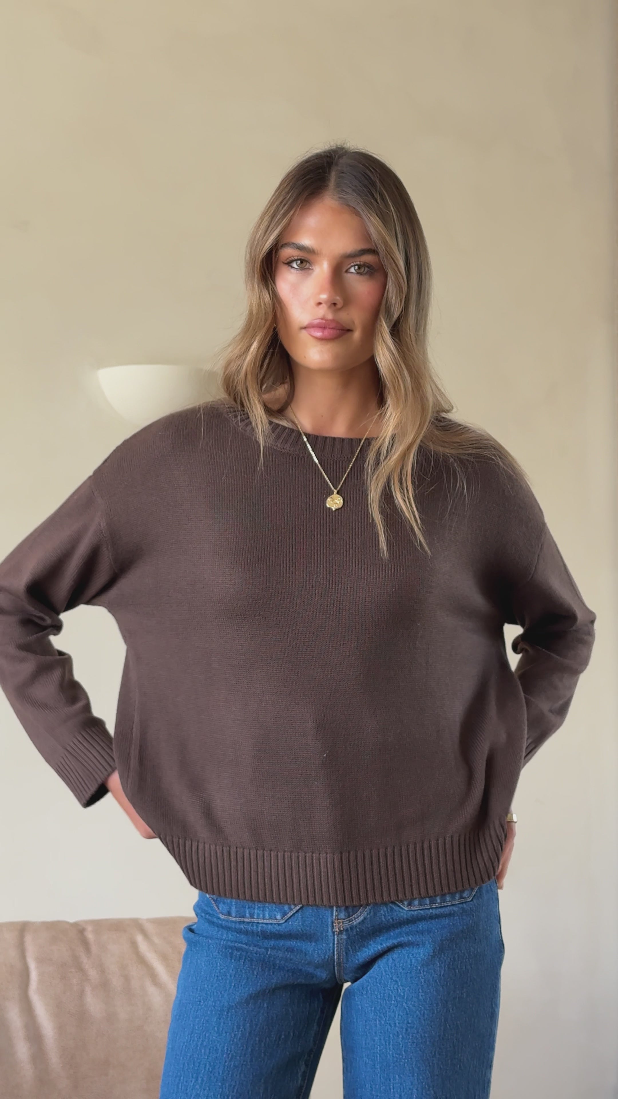 Load video: Victoria Long Sleeve Top - Chocolate - Billy J