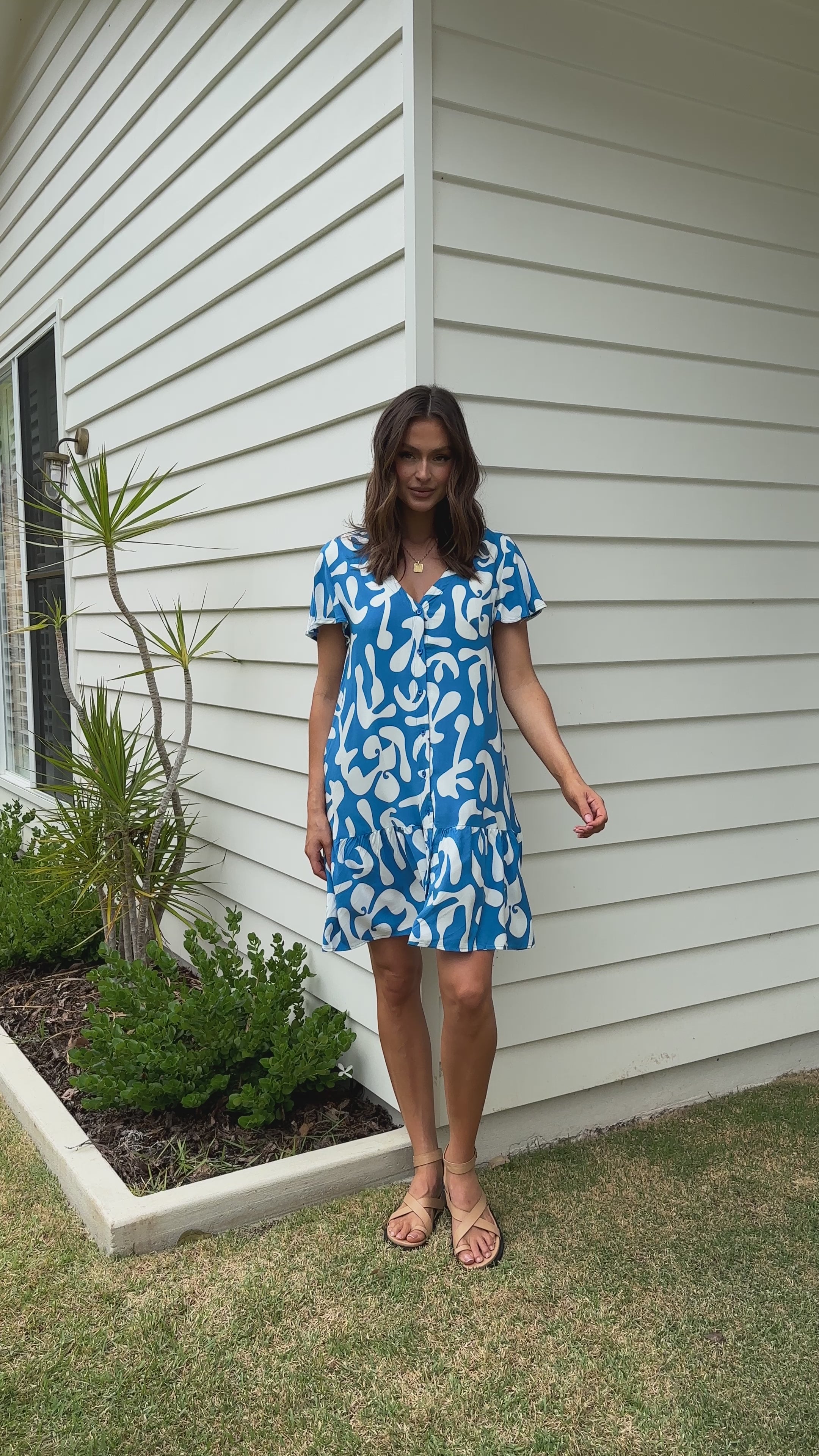 Taini Mini Dress - Blue Print