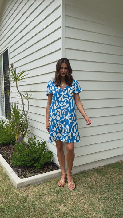 Load and play video in Gallery viewer, Taini Mini Dress - Blue Print
