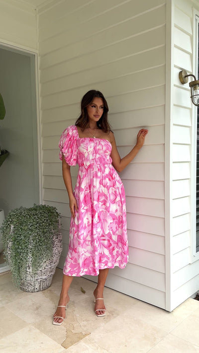 Load and play video in Gallery viewer, Marcay Midi Dress - Pink Floral
