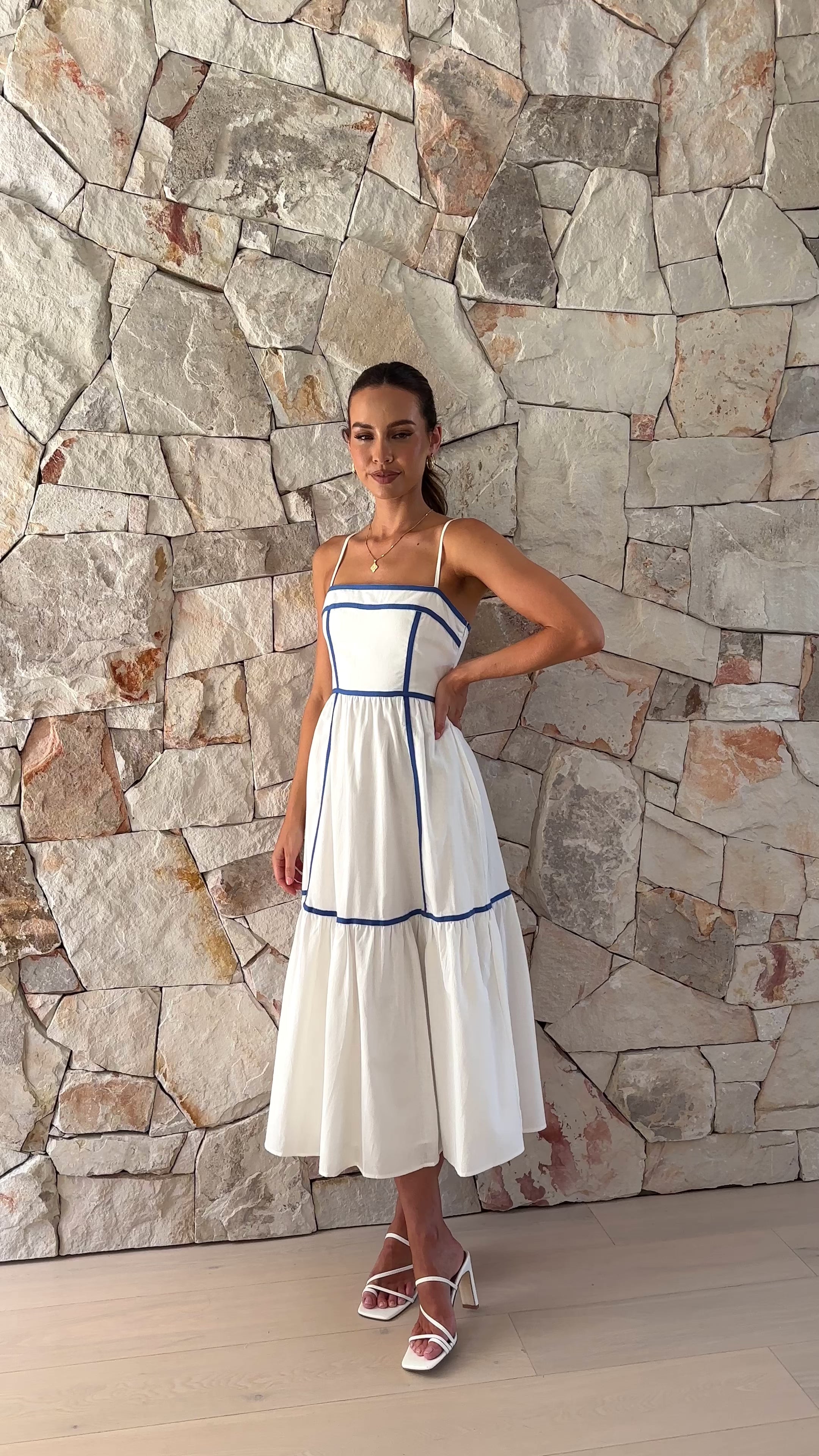 Baina Midi Dress - White / Blue