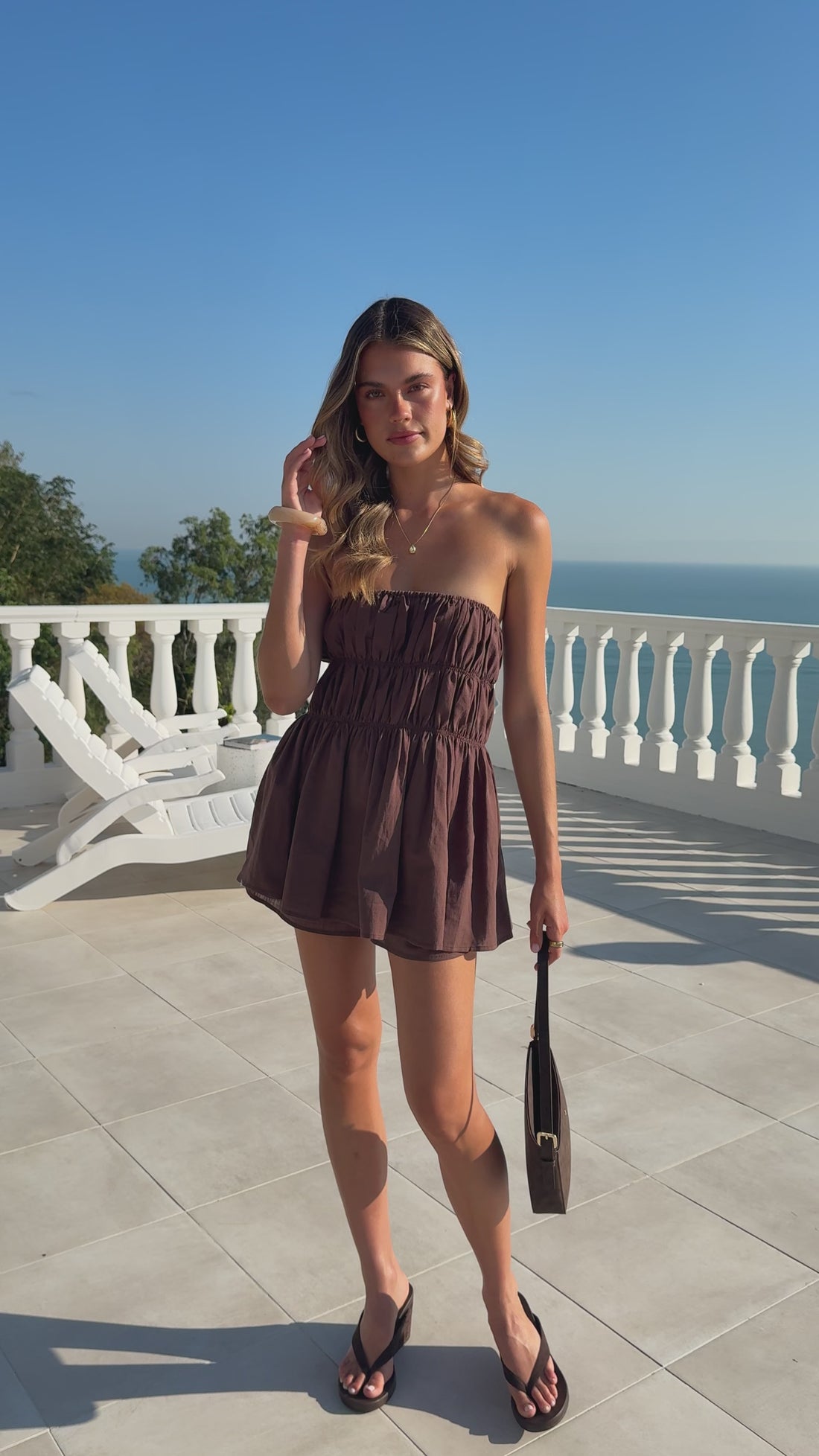 Kamala Strapless Cinch Top and Shorts Set - Chocolate - Billy J