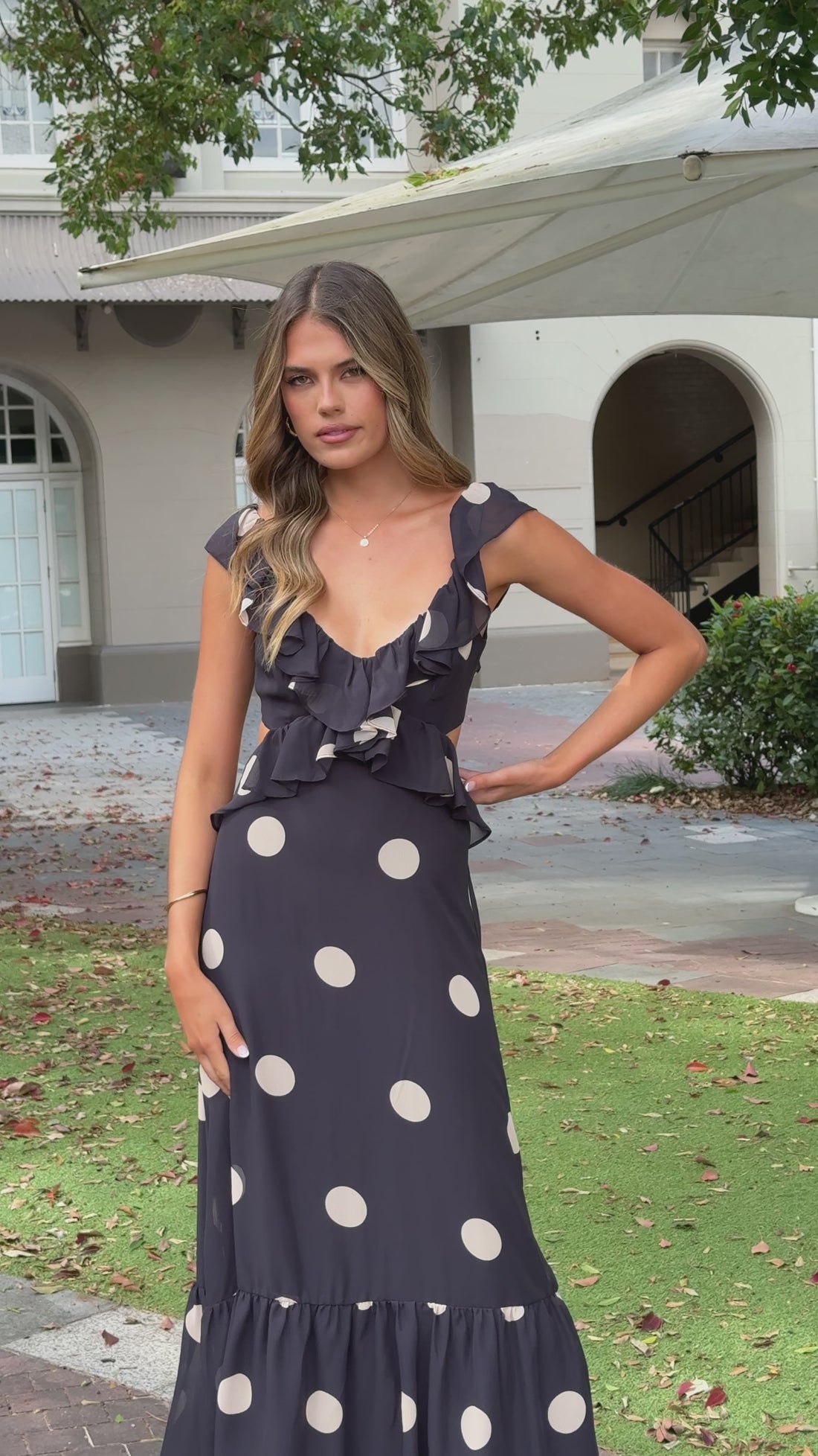 Taylee Midi Dress - Black/Cream Polka - Billy J