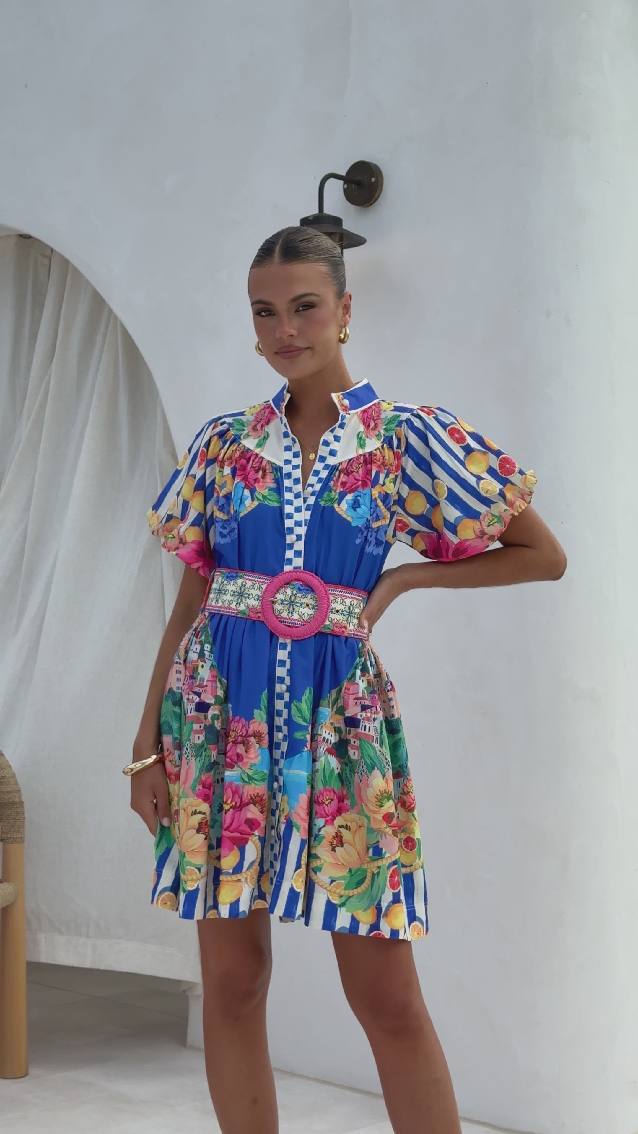 Load video: Talisha Mini Dress - Positano Cobalt - Billy J