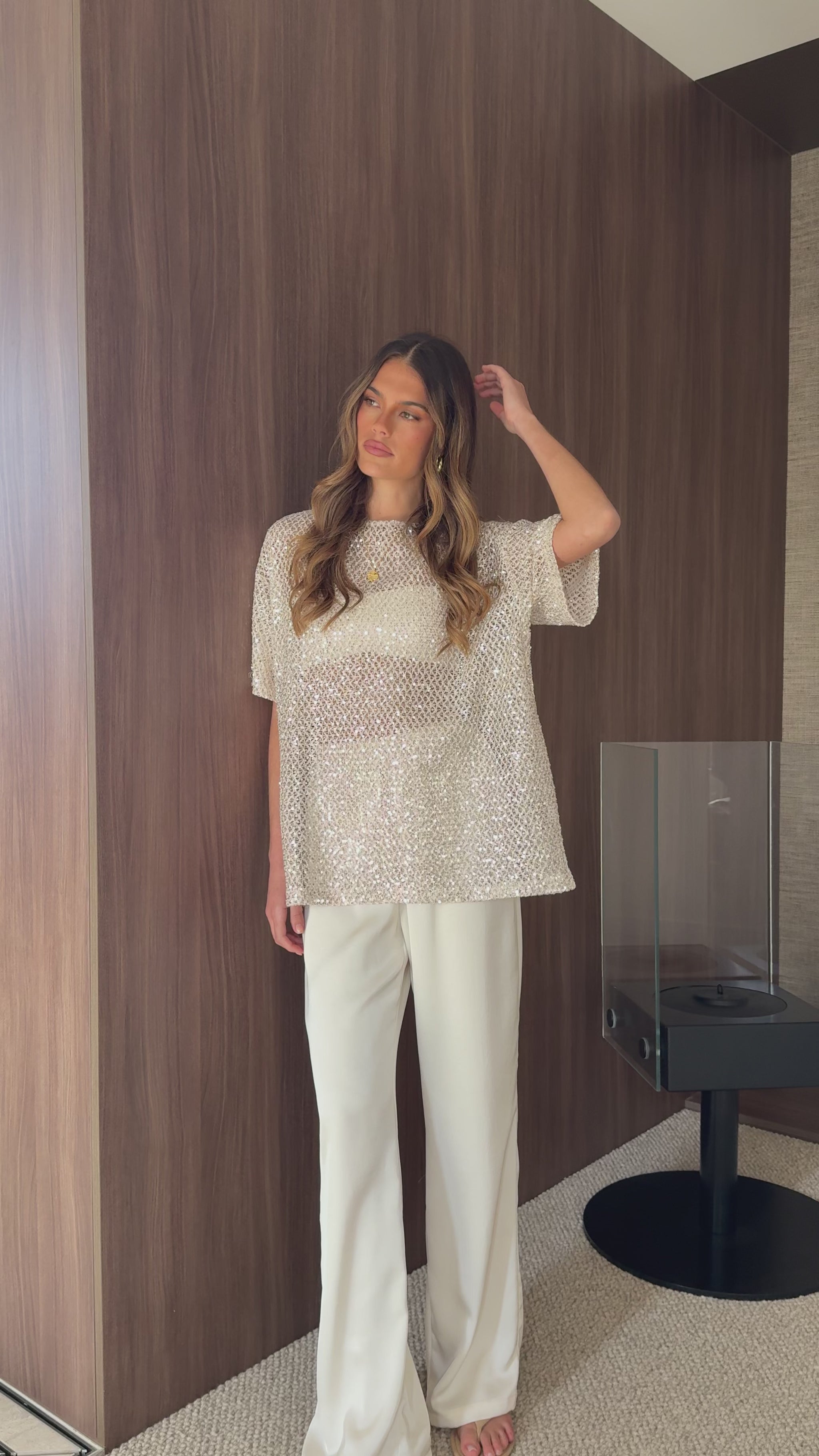 Kayli Oversized Sequins Tee - Cream - Billy J