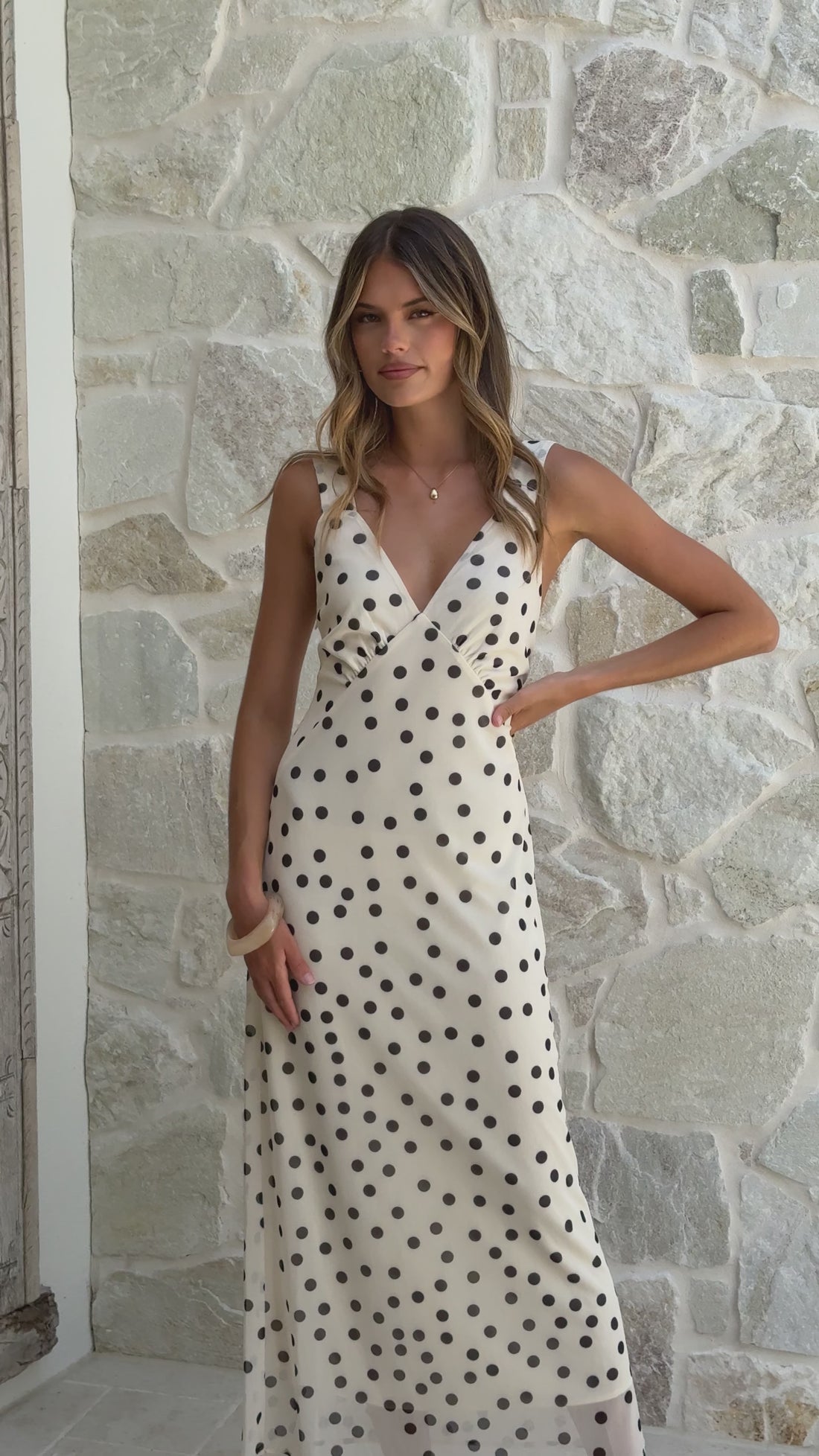 Cassara Maxi Dress - White / Black Polka Dot - Billy J