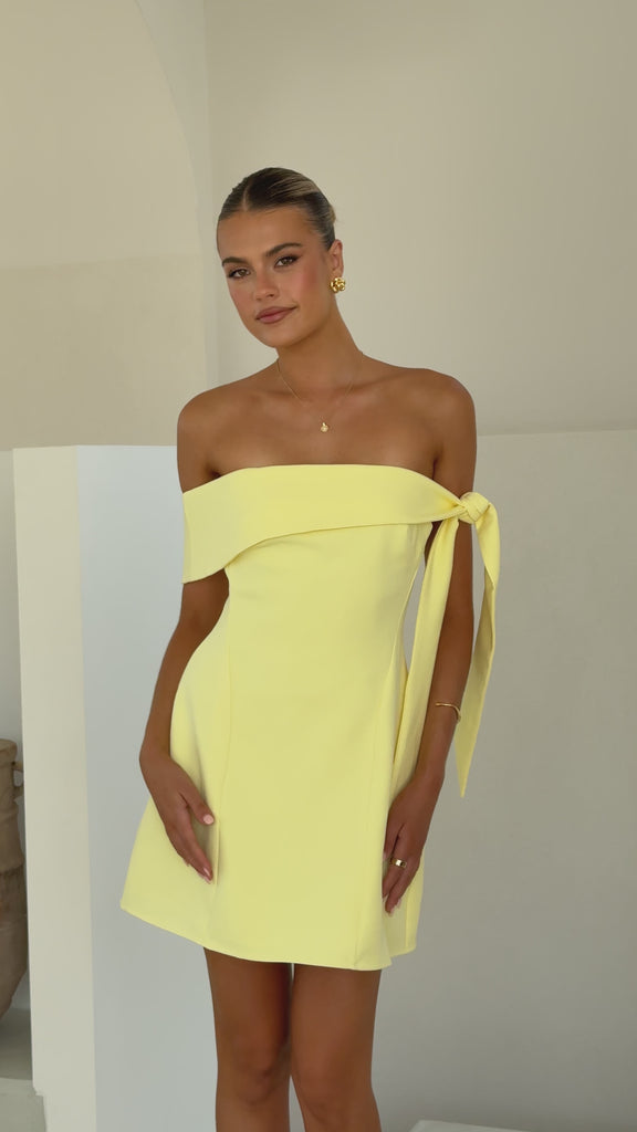 Halen Off Shoulder Mini Dress - Lemon - Billy J