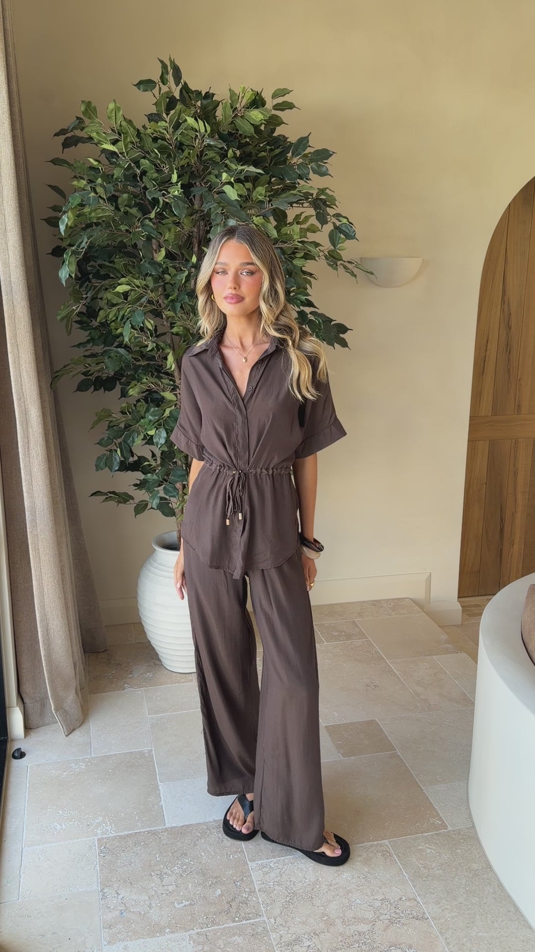 Velice Tie Top and Pants Set - Brown - Billy J