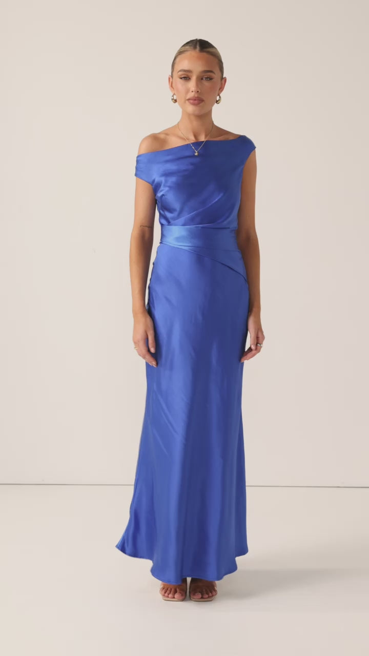 Load video: Auria Off Shoulder Maxi Dress - Royal Blue - Billy J