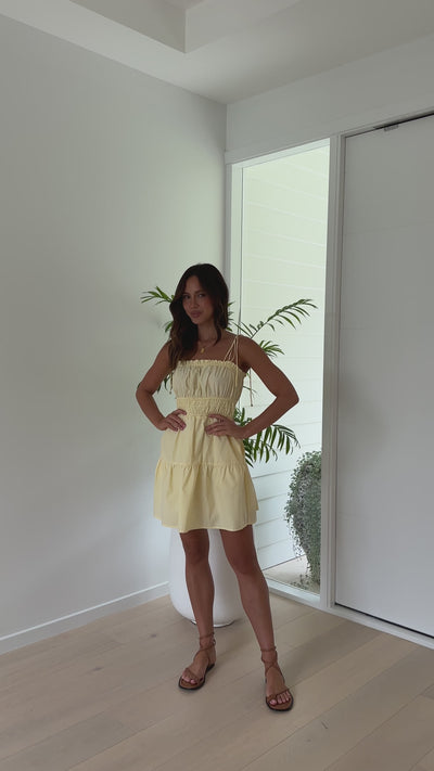 Load and play video in Gallery viewer, Cely Mini Dress - Yellow
