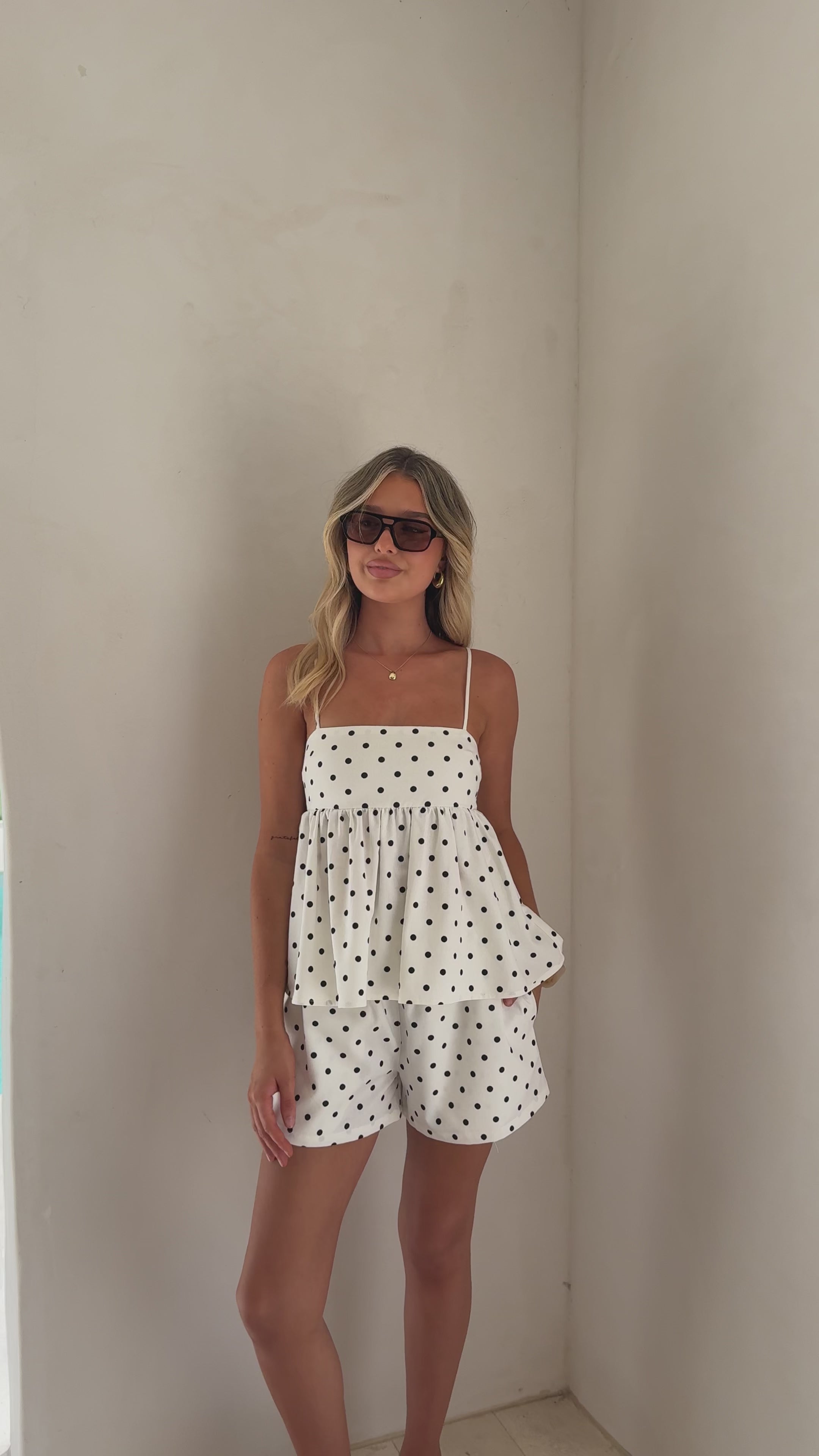 Load video: Vika Shorts - White/Black Polka Dot - Billy J