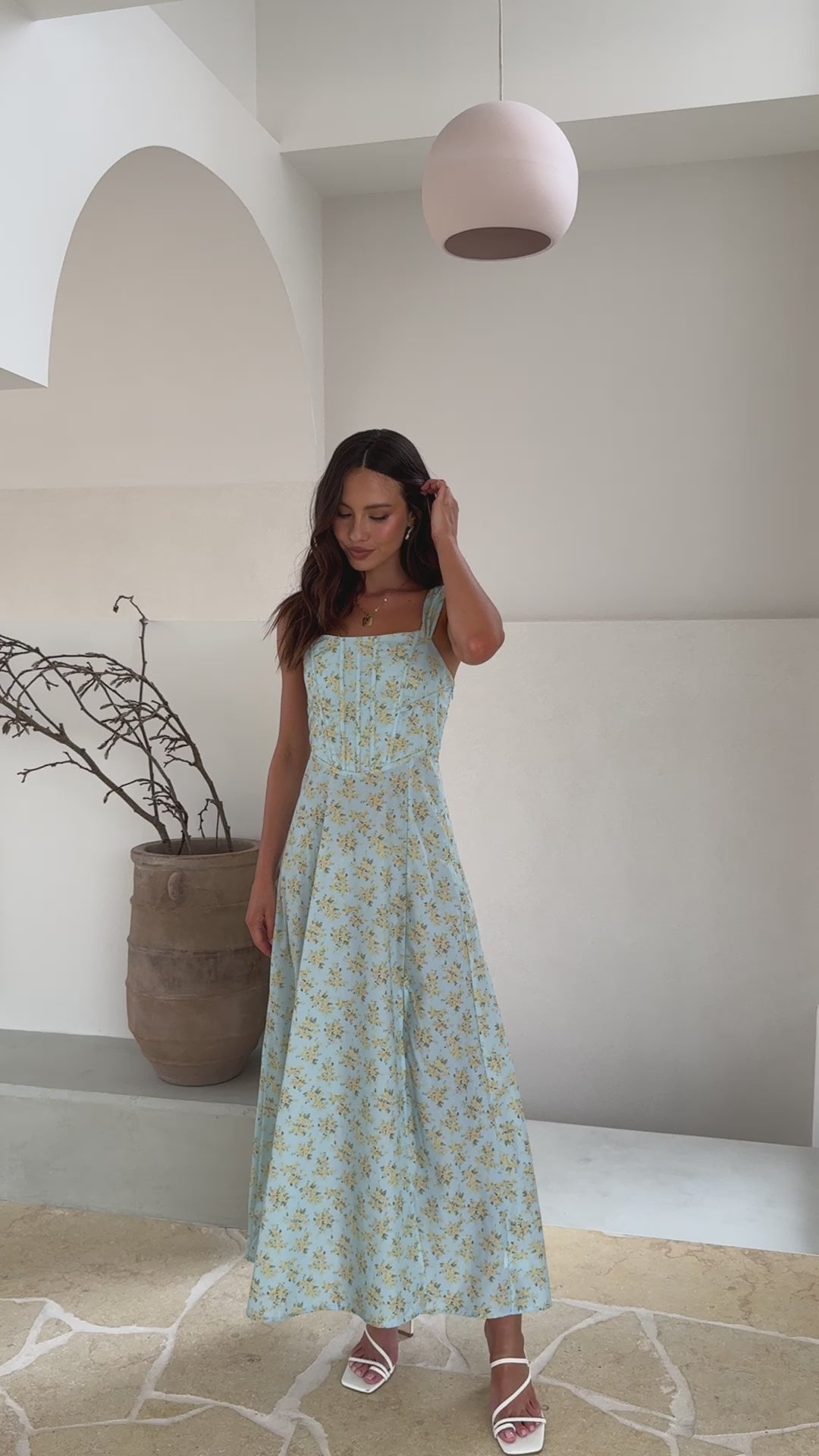 Kalea Midi Dress - Blue / Yellow Floral