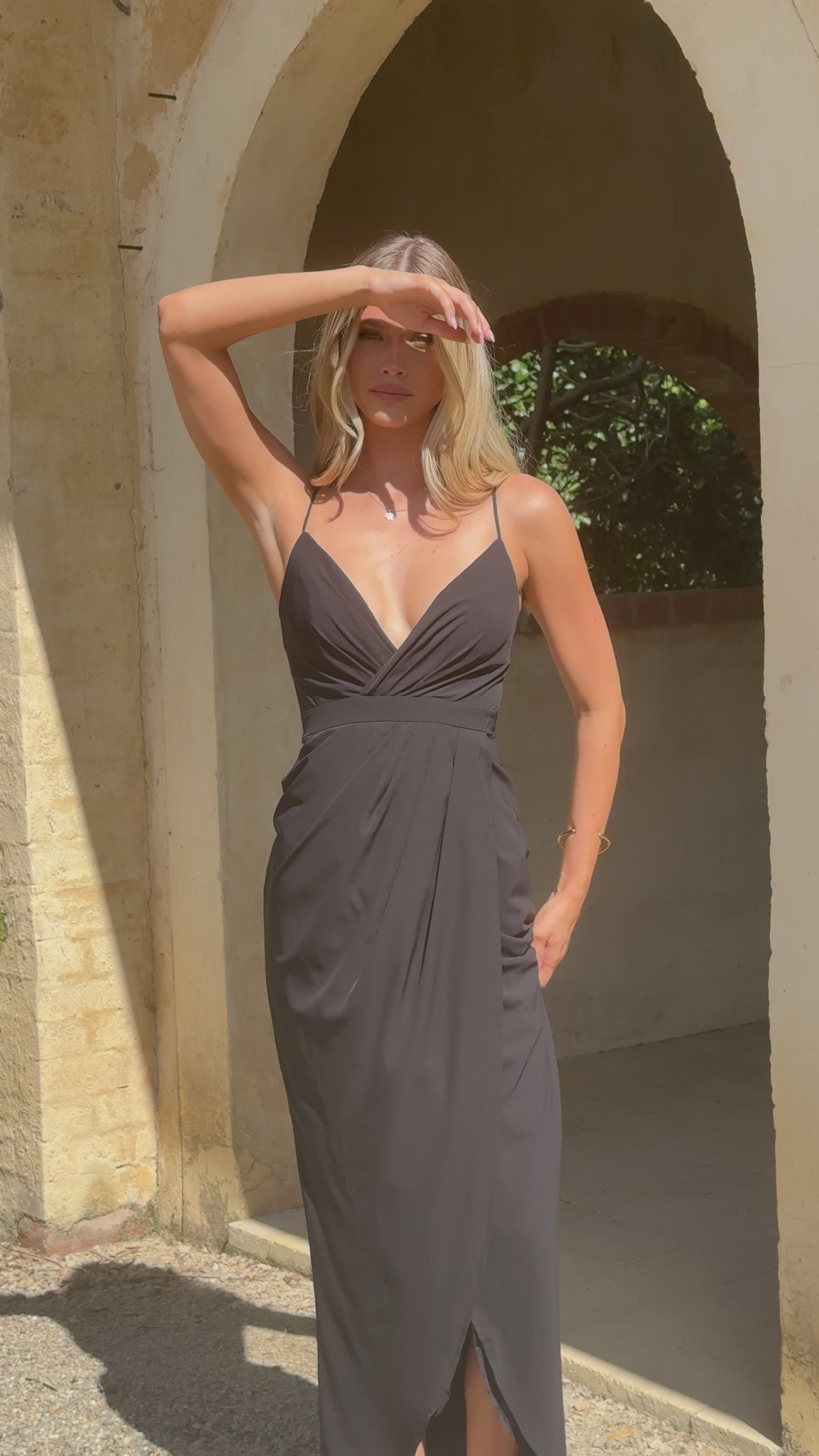 Charlotte Draped Maxi Dress -Black - Billy J
