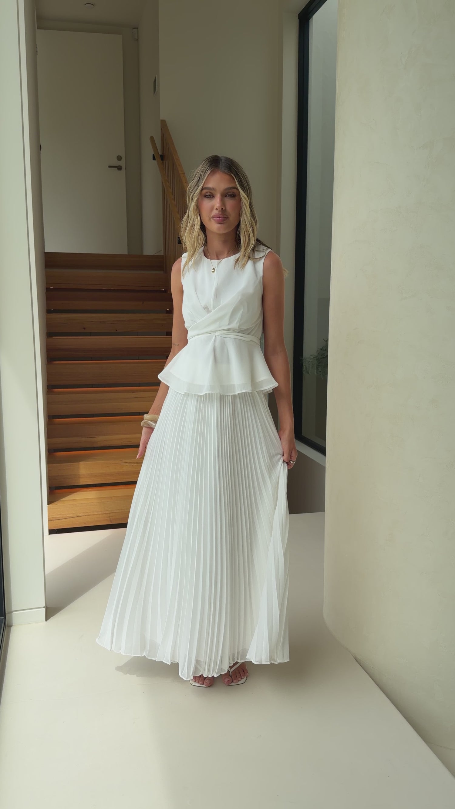 Cambree Peplum Top and Maxi Skirt Set - White - Billy J