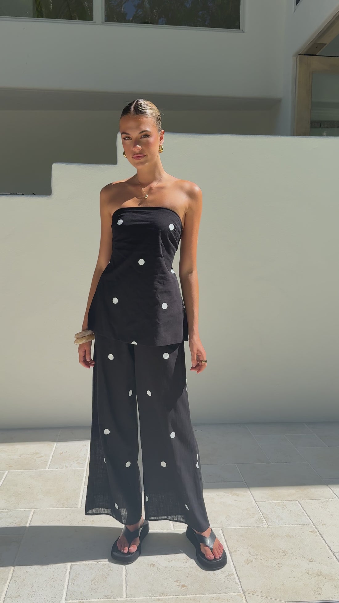 Kailani Strapless Top and Pants Set - Black/White Polka - Billy J