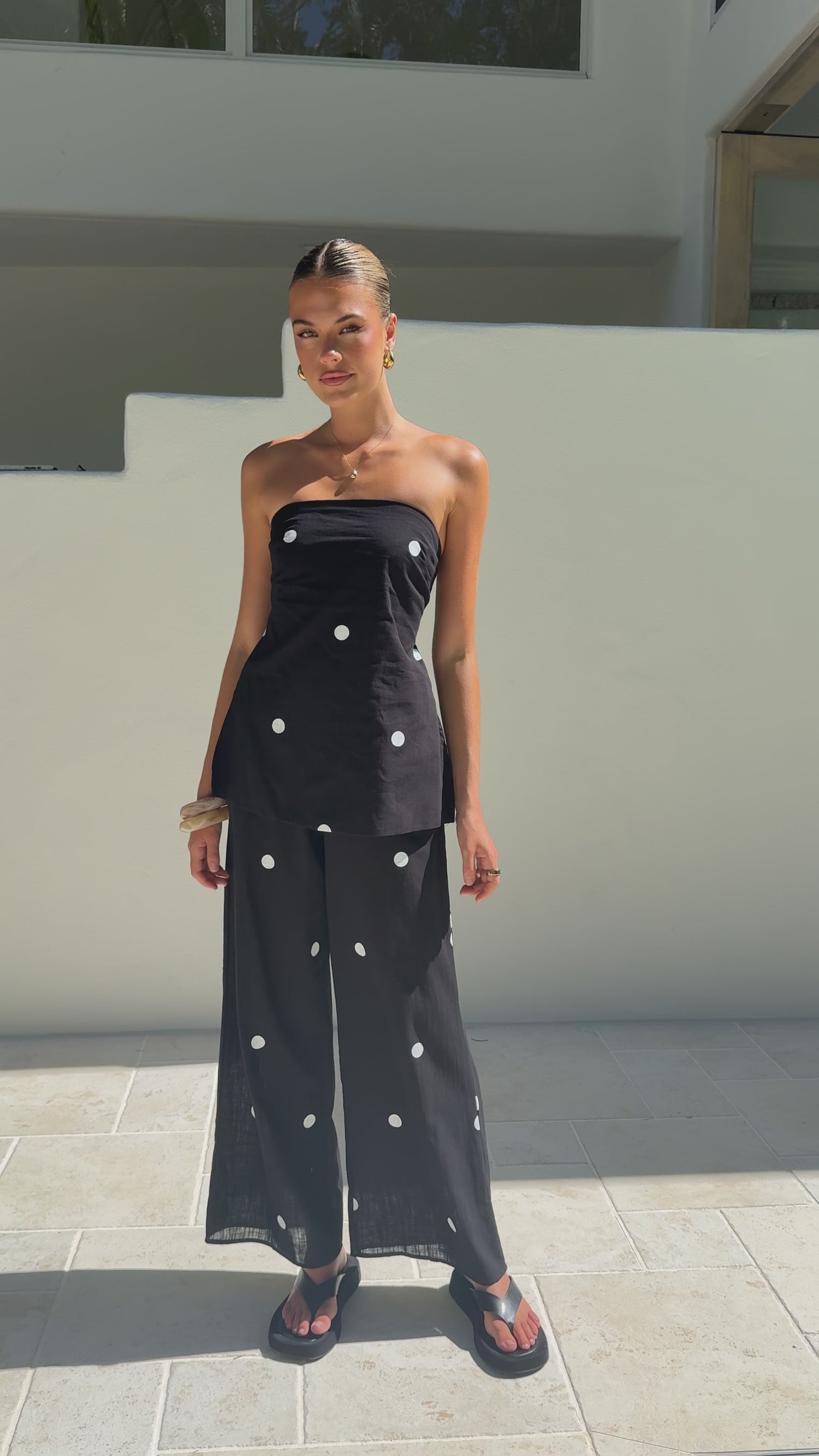 Kailani Strapless Top and Pants Set - Black/White Polka - Billy J