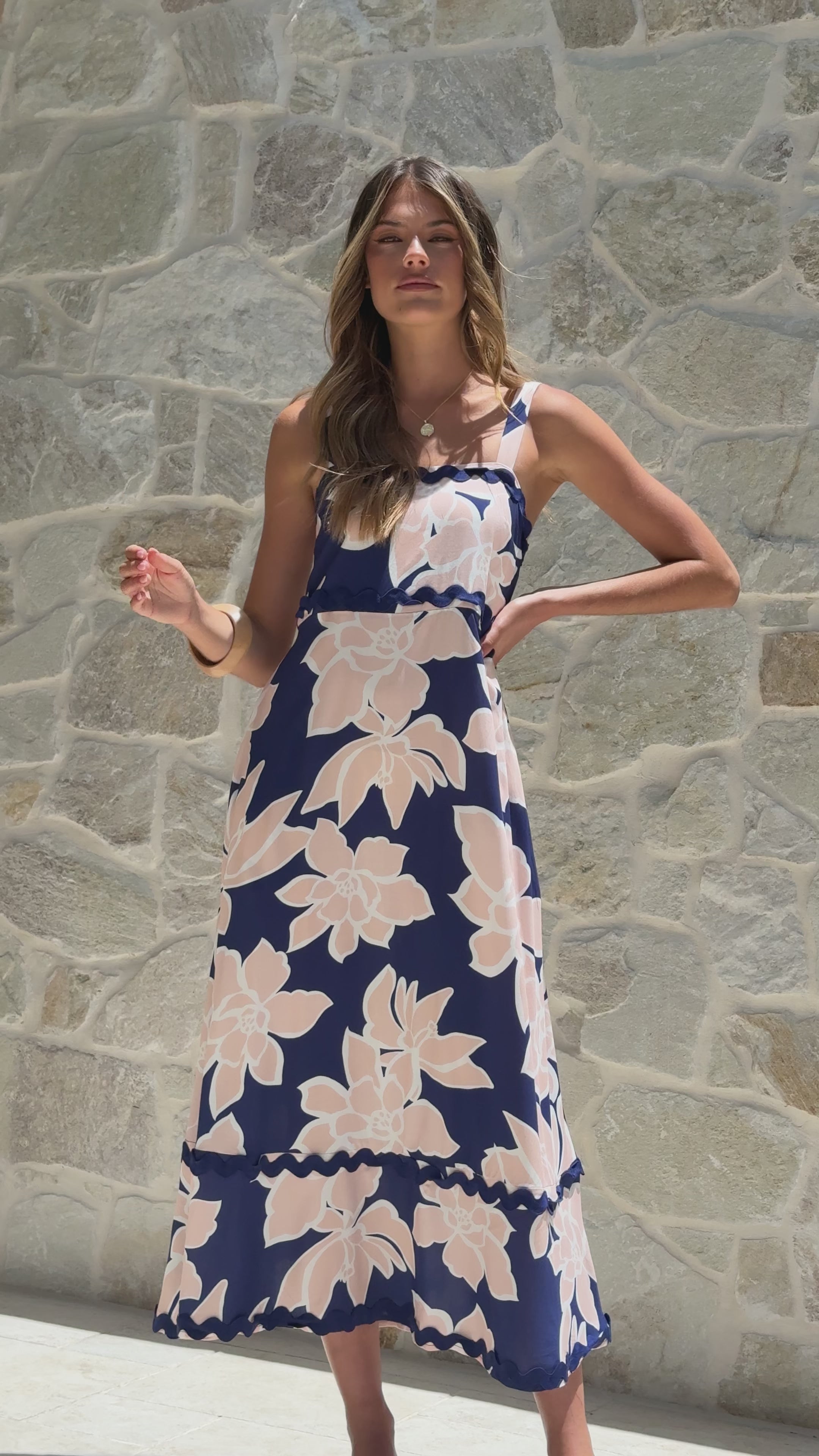 Load video: Malia Maxi Dress - Navy/Pink Floral - Billy J
