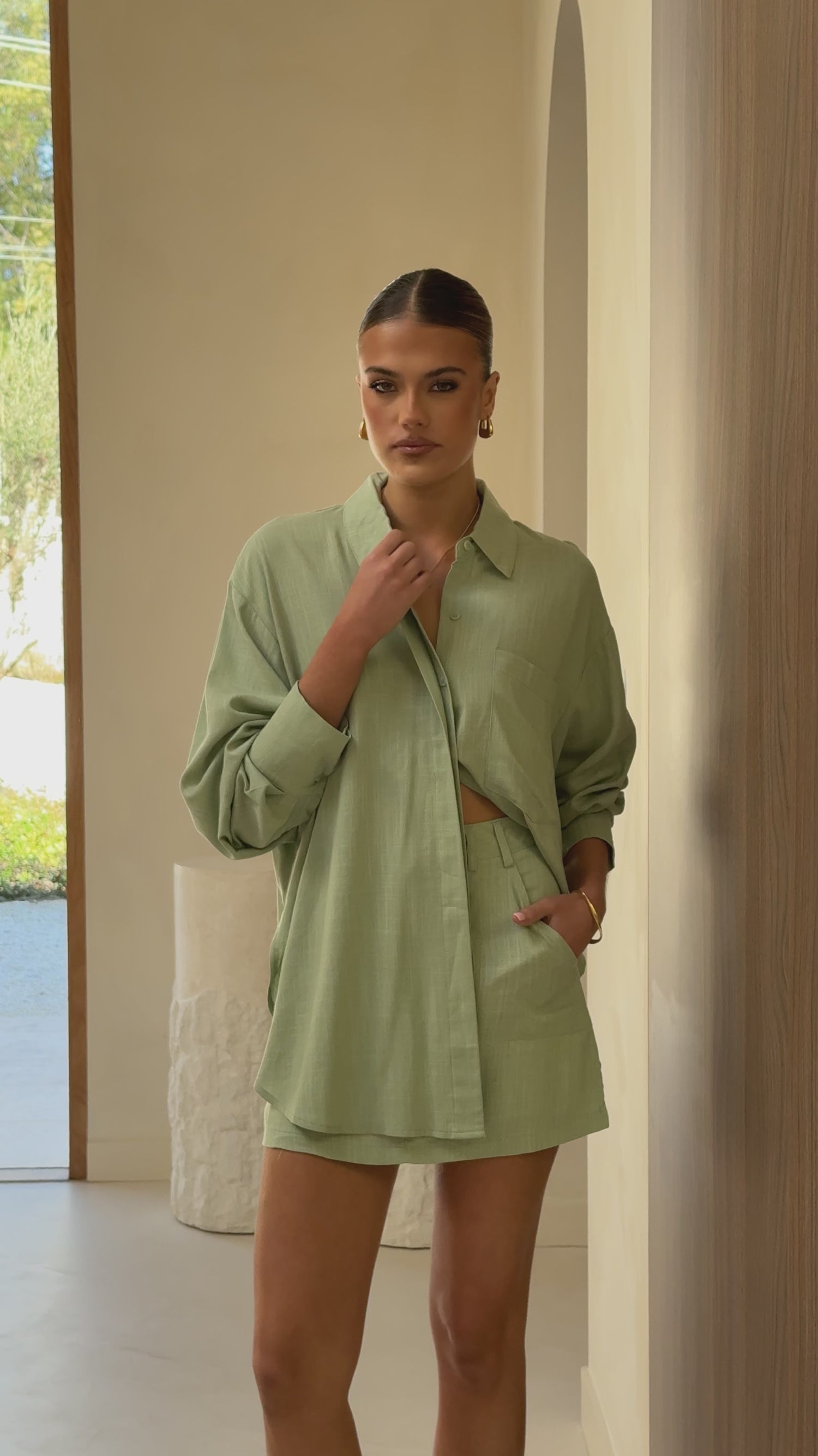 Charla Button Up Top - Sage - Billy J