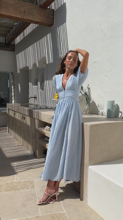 Load and play video in Gallery viewer, Faiz Maxi Dress - Light Blue
