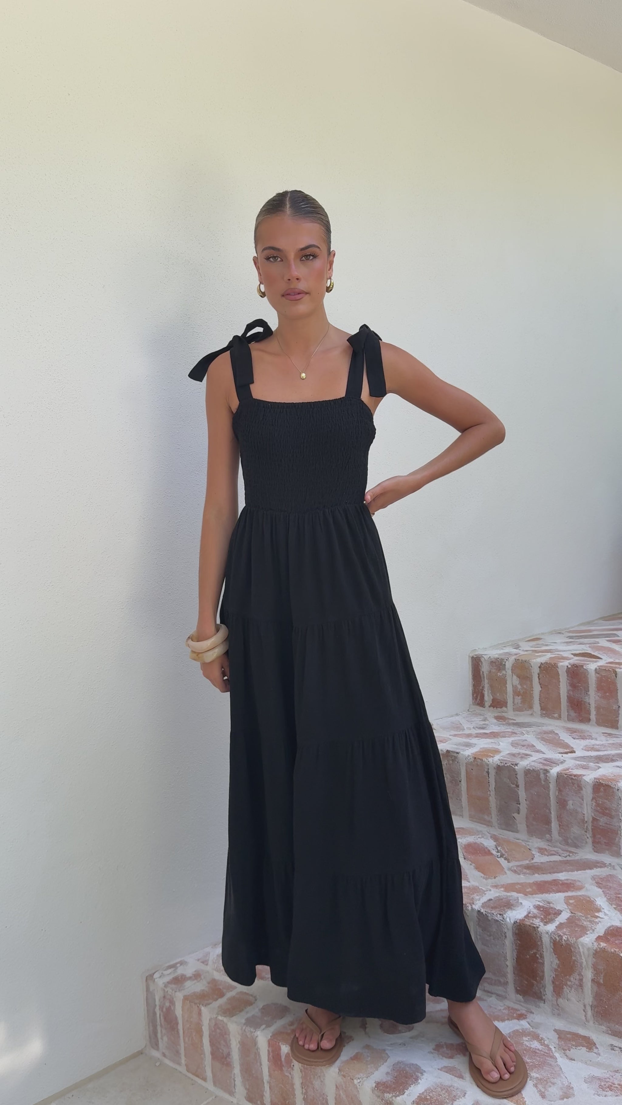 Carlina Tiered Maxi Dress - Black - Billy J