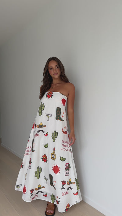 Load and play video in Gallery viewer, Connie Maxi Dress - White Cactus Print
