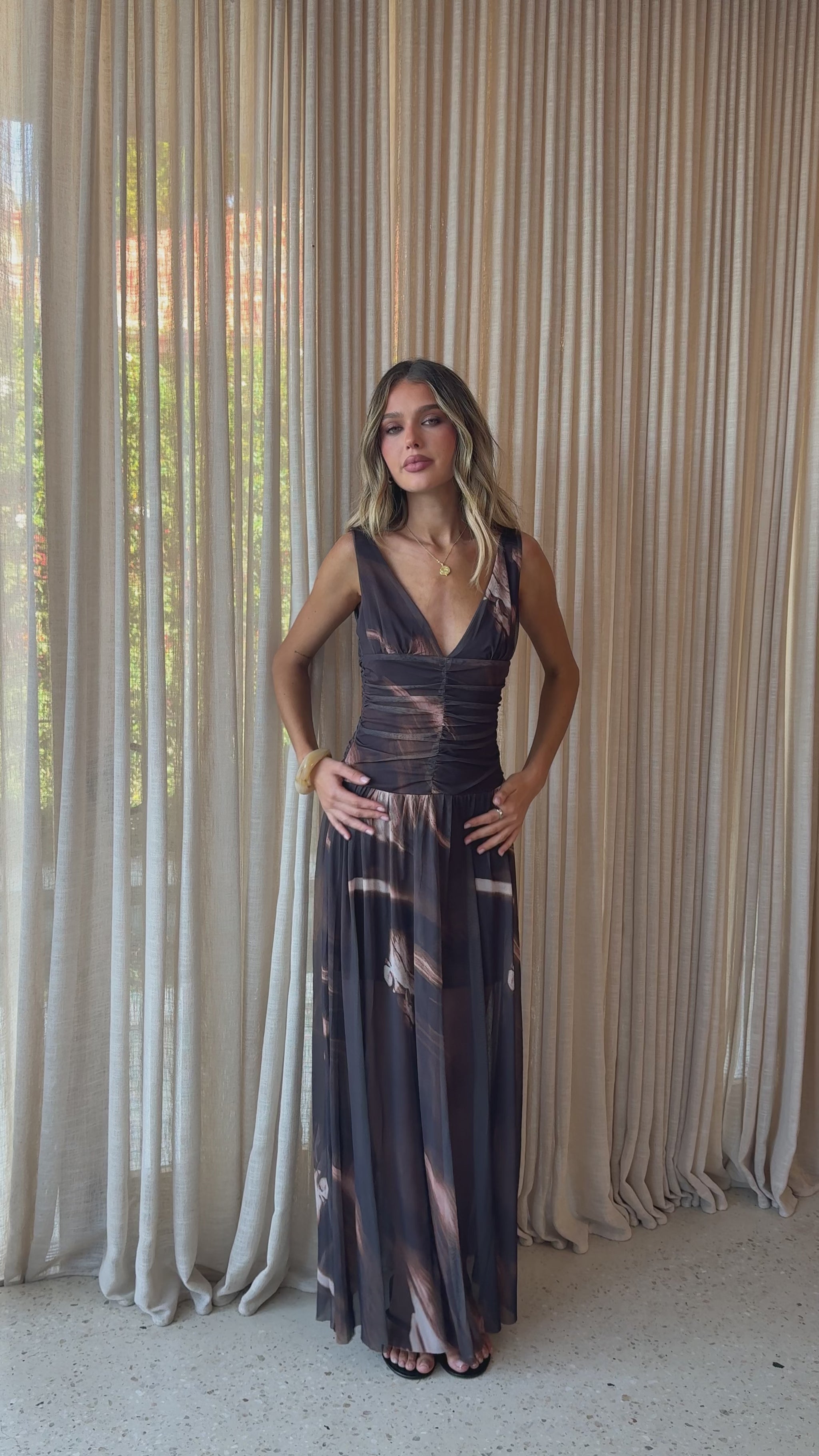 Maeve Sheer Maxi Dress - Cocoa Ochre - Billy J