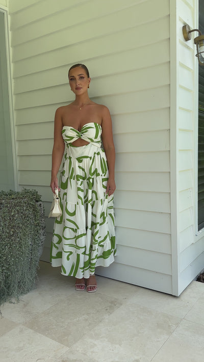 Load and play video in Gallery viewer, Hazel Midi Dress - Green Print
