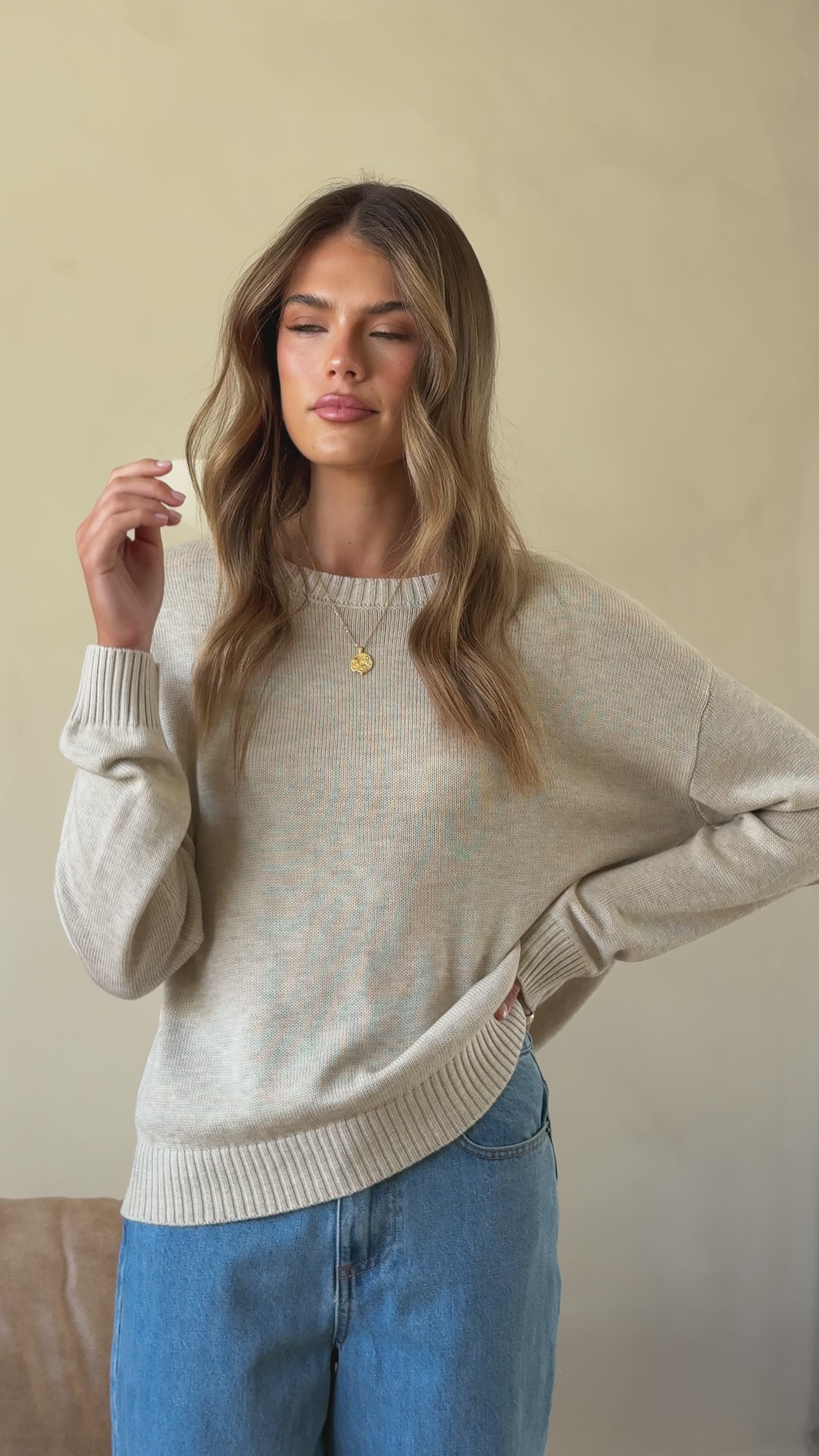 Load video: Victoria Long Sleeve Top - Oat - Billy J