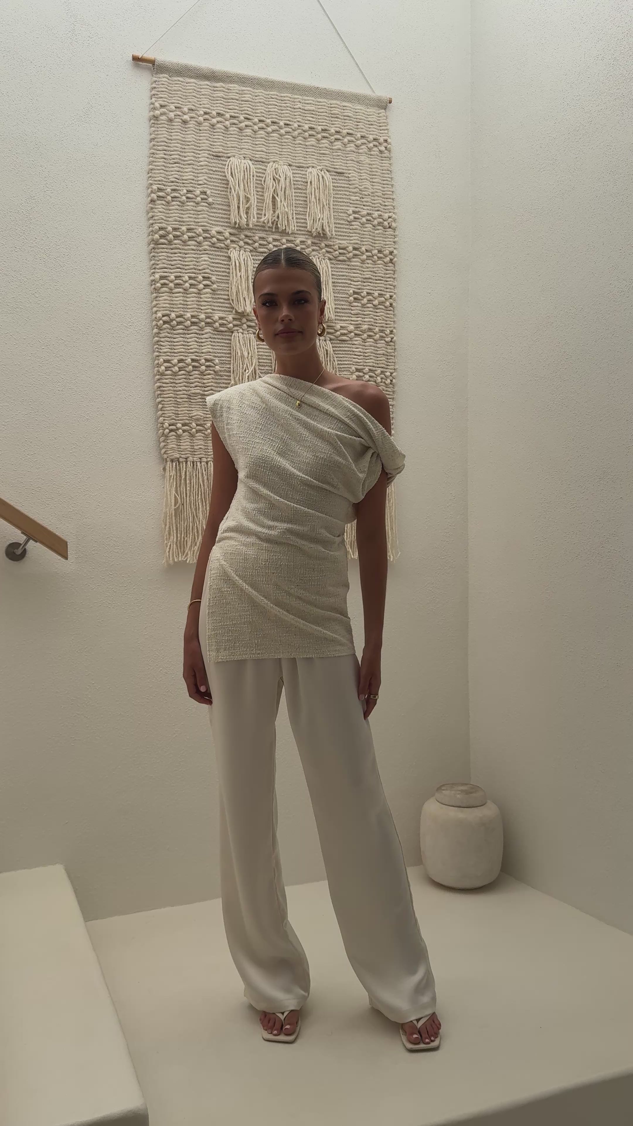 Load video: Freya Off The Shoulder Top - Beige - Billy J