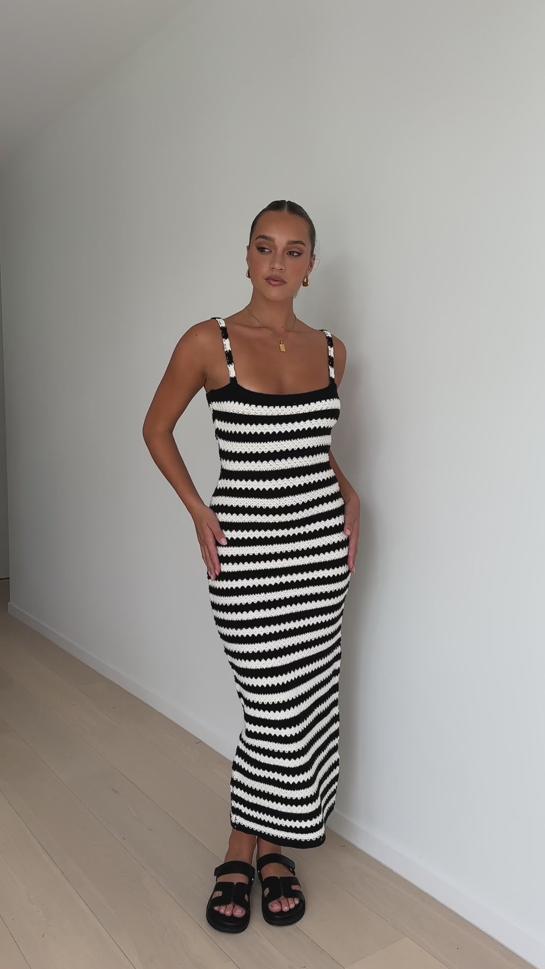 Kahnay Maxi Dress - Black / White Stripe