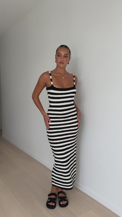 Load and play video in Gallery viewer, Kahnay Maxi Dress - Black / White Stripe
