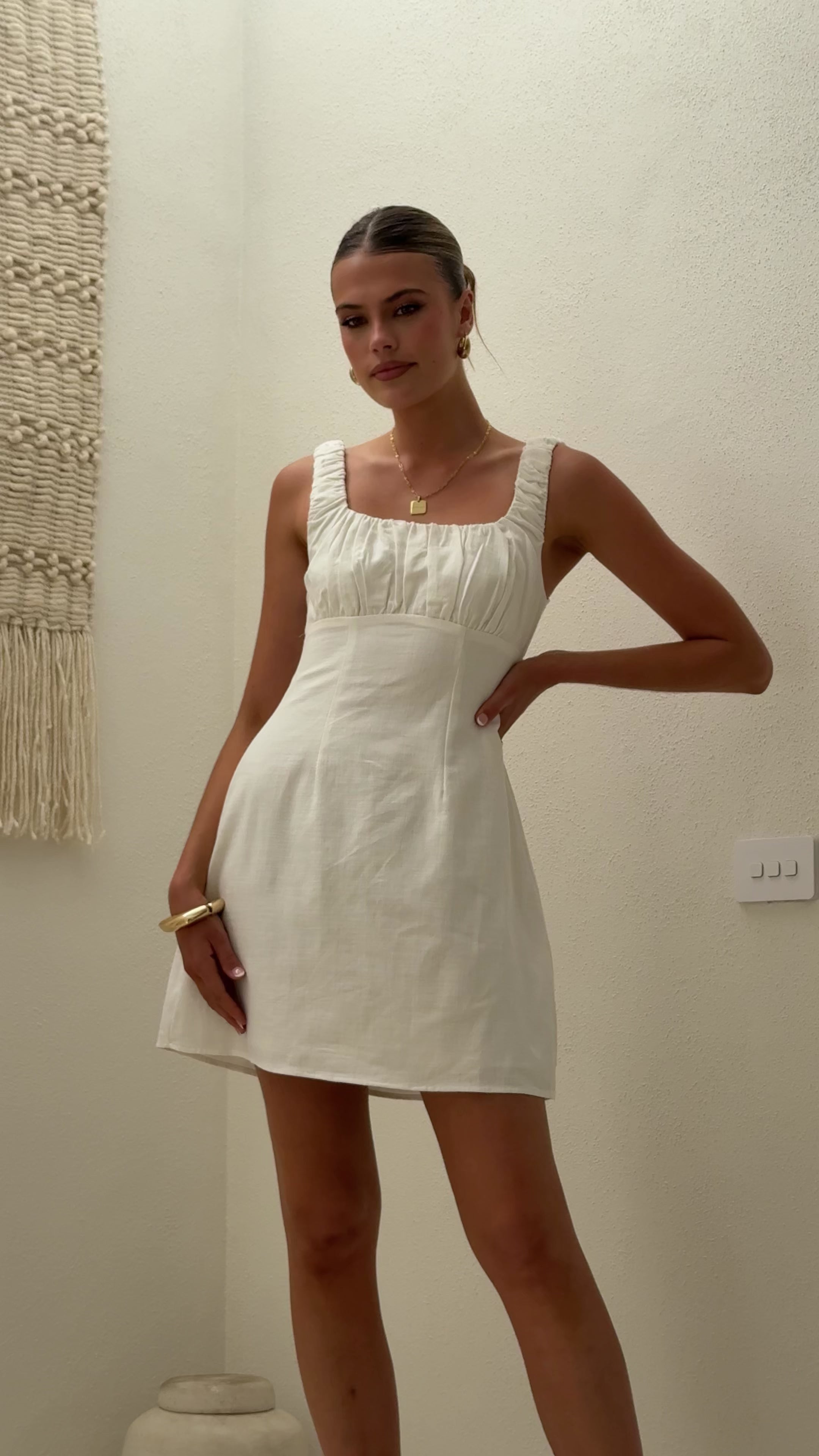 Load video: Adley Mini Dress - White - Billy J
