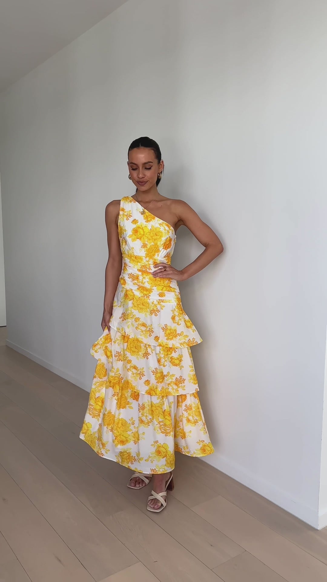 Odilie One Shoulder Maxi Dress - Yellow Floral