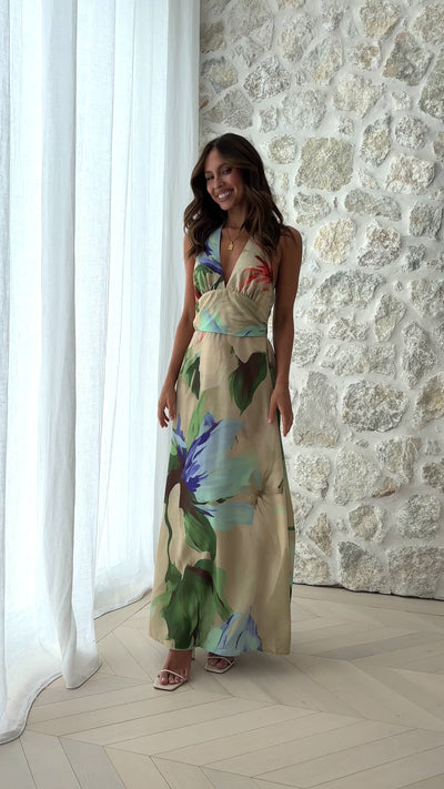 Load and play video in Gallery viewer, Saffron Maxi Dress - Beige Floral
