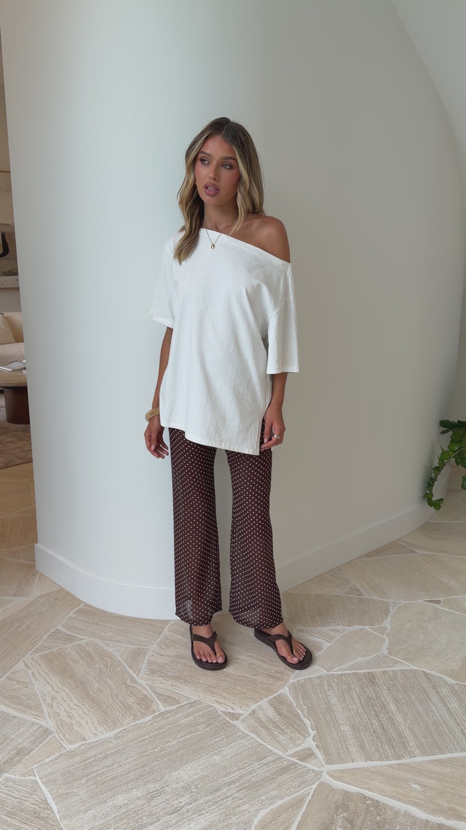 Reda Semi Sheer Pants - Chocolate/White Spot - Billy J