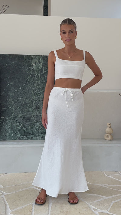 Load and play video in Gallery viewer, Amani Linen Skirt - White
