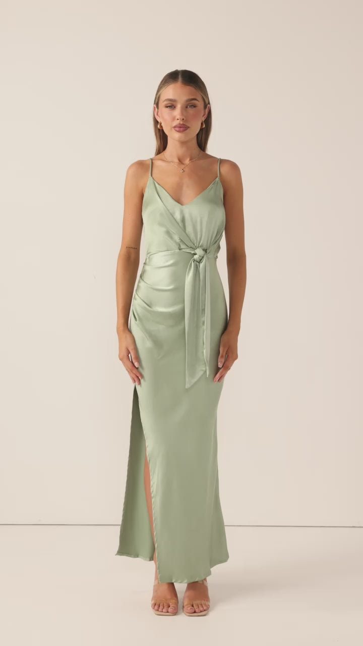 Yasmeen Tie Front Maxi Dress - Sage - Billy J