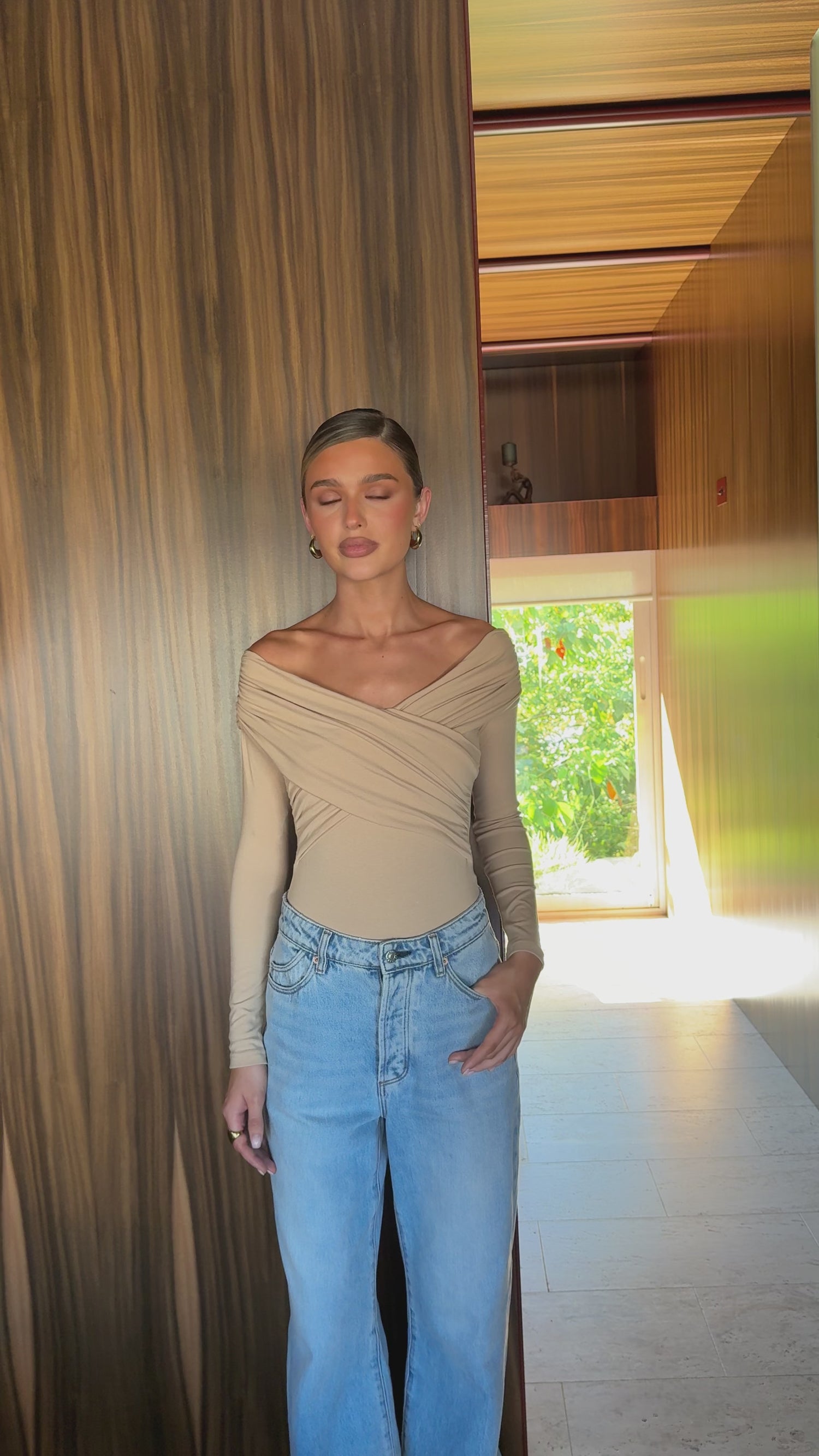 Elkie Off Shoulder Bodysuit - Beige - Billy J