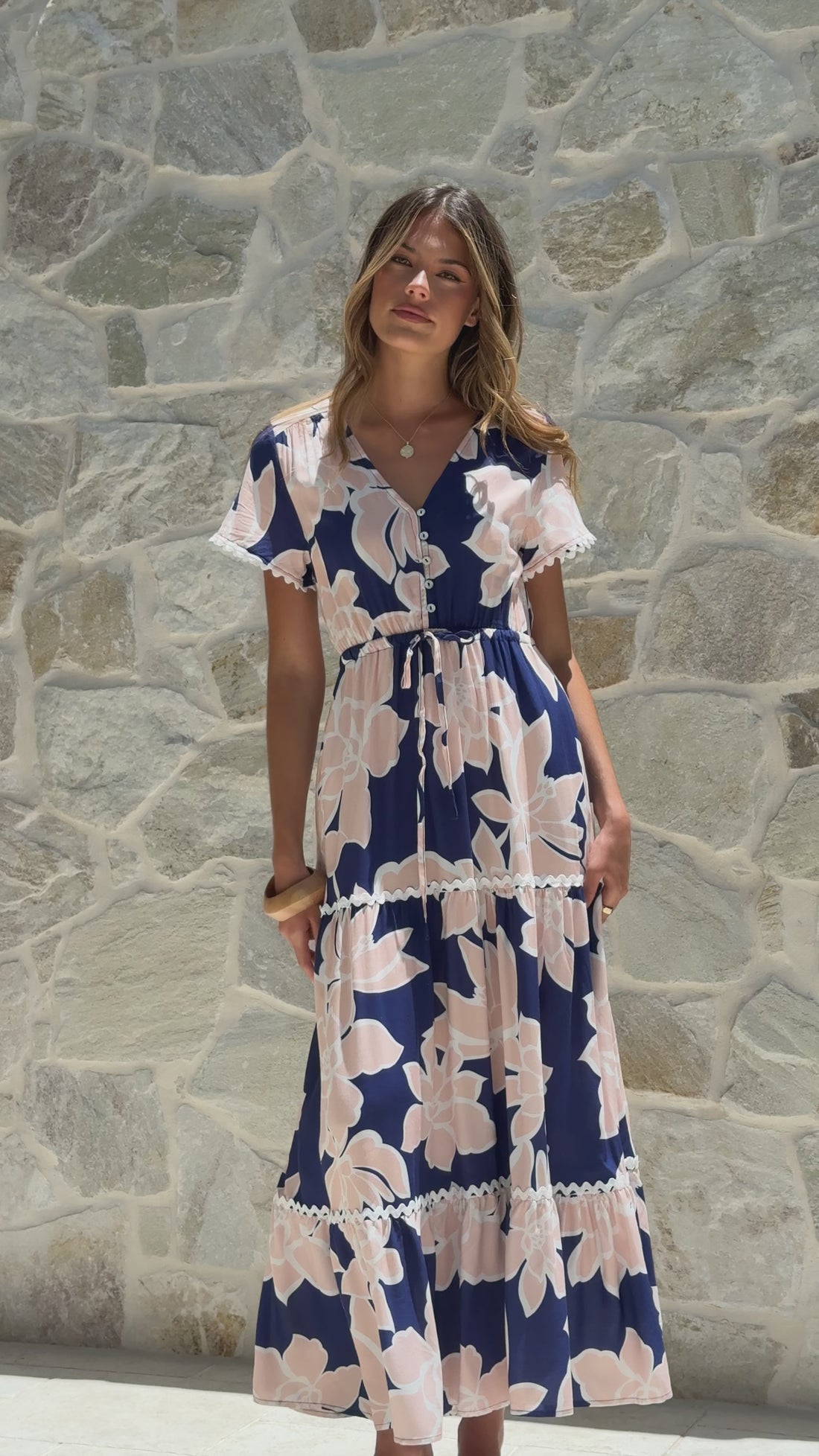 Catania Maxi Dress - Navy/Pink Floral - Billy J